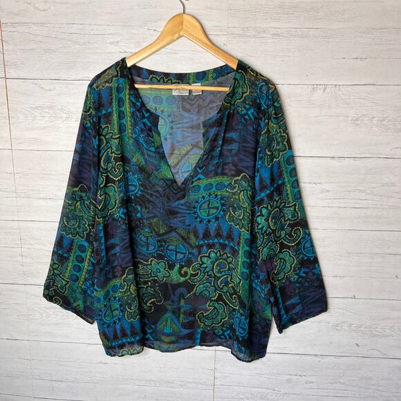 Chicos Blouse Womens Size 3/XL Colorful Paisley Geometric Floral 100% Silk - Picture 3 of 16